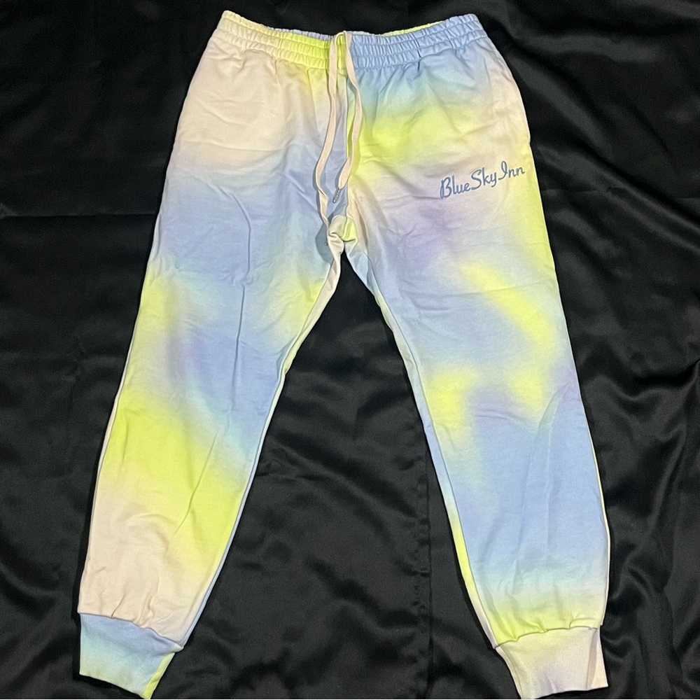 Blue Sky Tie-Dye Sweatpants in Blue and Yellow